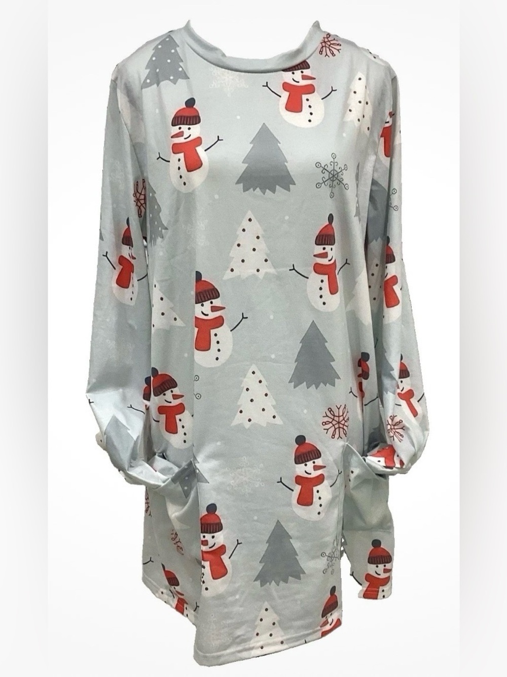 Christmas Snowman Long Sleeve Sleep Shirt Lounger Pockets Extra Large XL
